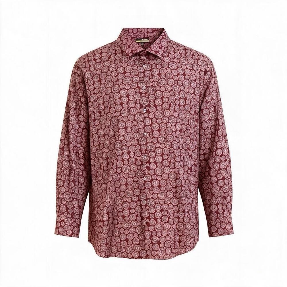 Murano Performance Mens 4XT Burgundy Mandala Print Stretch Button Down Shirt
